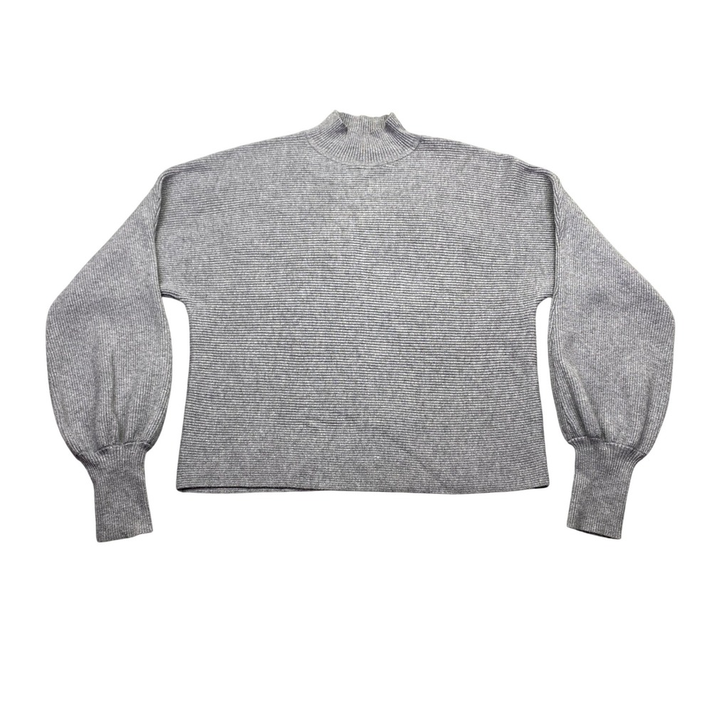 T Tahari Ribbed Mock Neck Balloon Sleeve‎ Sweater Gray Women's Size Medium